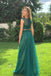 Green A-line Two Pieces Sleeveless Cheap Long Prom Dresses Online,12538