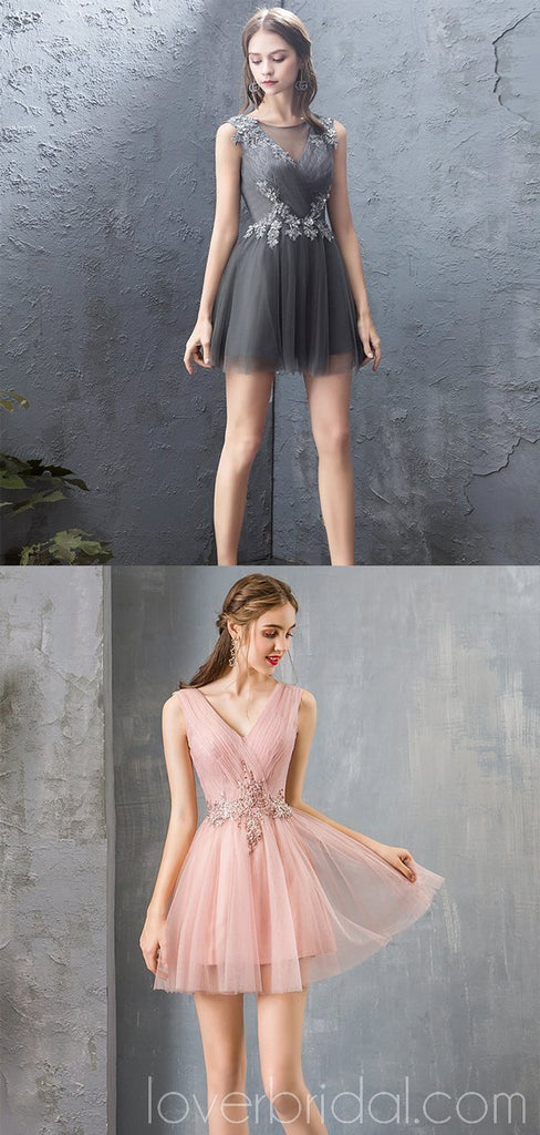 Grey Lace Beaded Cheap Homecoming Dresses Online, Cheap Short Prom Dresses, CM771