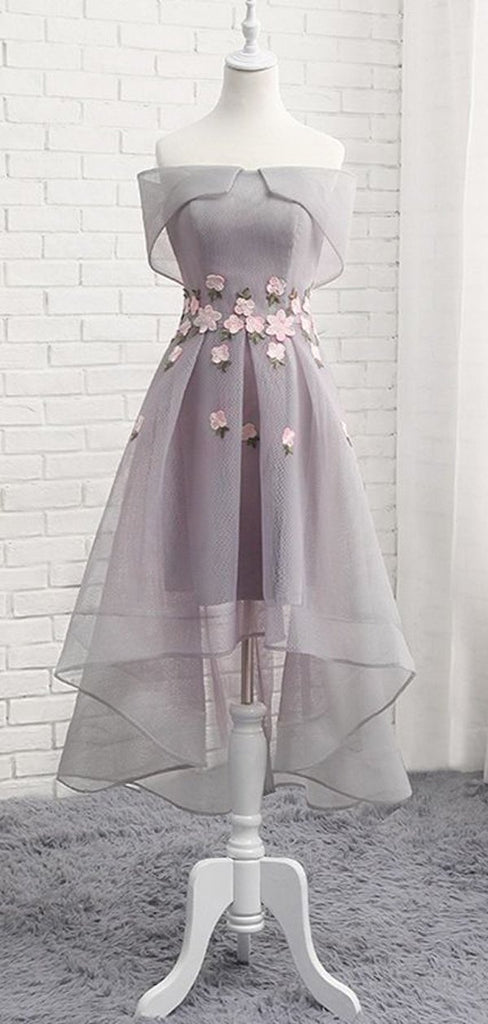 Grey Off Shoulder Floral Short Homecoming Dresses Online, Cheap Short Prom Dresses, CM849