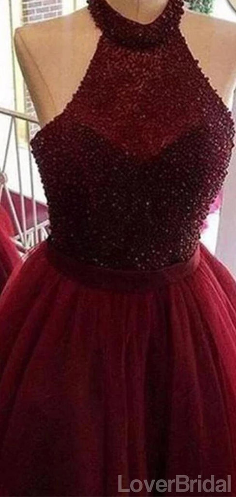 Halter Dark Red Tulle Short Cheap Homecoming Dresses Online, CM834