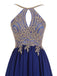 Halter Gold Lace Beaded Chiffon Short Cheap Homecoming Dresses Online, CM730