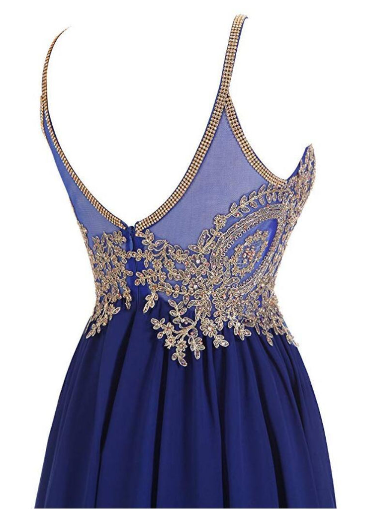 Halter Gold Lace Beaded Chiffon Short Cheap Homecoming Dresses Online, CM730