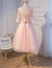 Long Sleeve Light Peach Open Back See Through Lace Cute Homecoming Prom Dresses, Affordable Short Party Prom Dresses, Perfect Homecoming Dresses, CM318