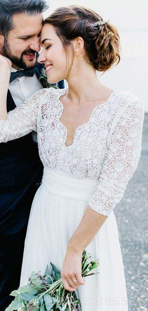 Long Sleeves Backless Beach Wedding Dresses Online, Cheap Lace Bridal Dresses, WD462