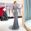 Long Sleeves Grey Rhinestone Heavily Beaded Mermaid Evening Prom Dresses, Evening Party Prom Dresses, 12038