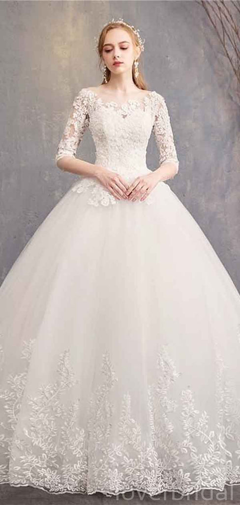 Long Sleeves Lace Ball Gown Cheap Wedding Dresses Online, Cheap Bridal Dresses, WD495