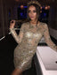 Long Sleeves Sexy Rhinestone Mermaid Tight Homecoming Dresses Online, CM710