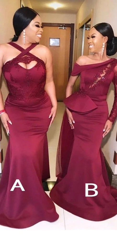 Mismatched Burgundy Mermaid Lace Applique Bridesmaid Dresses Gown Online,WG953