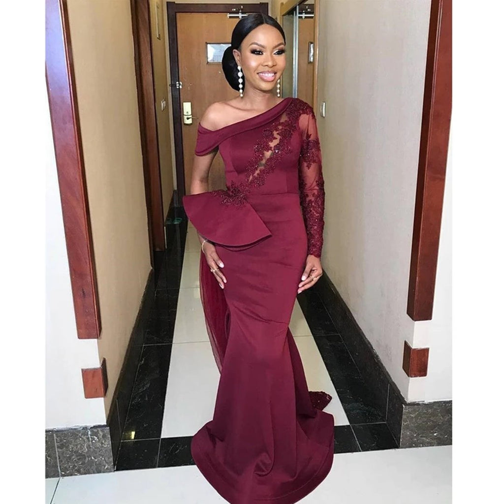 Mismatched Burgundy Mermaid Lace Applique Bridesmaid Dresses Gown Online,WG953