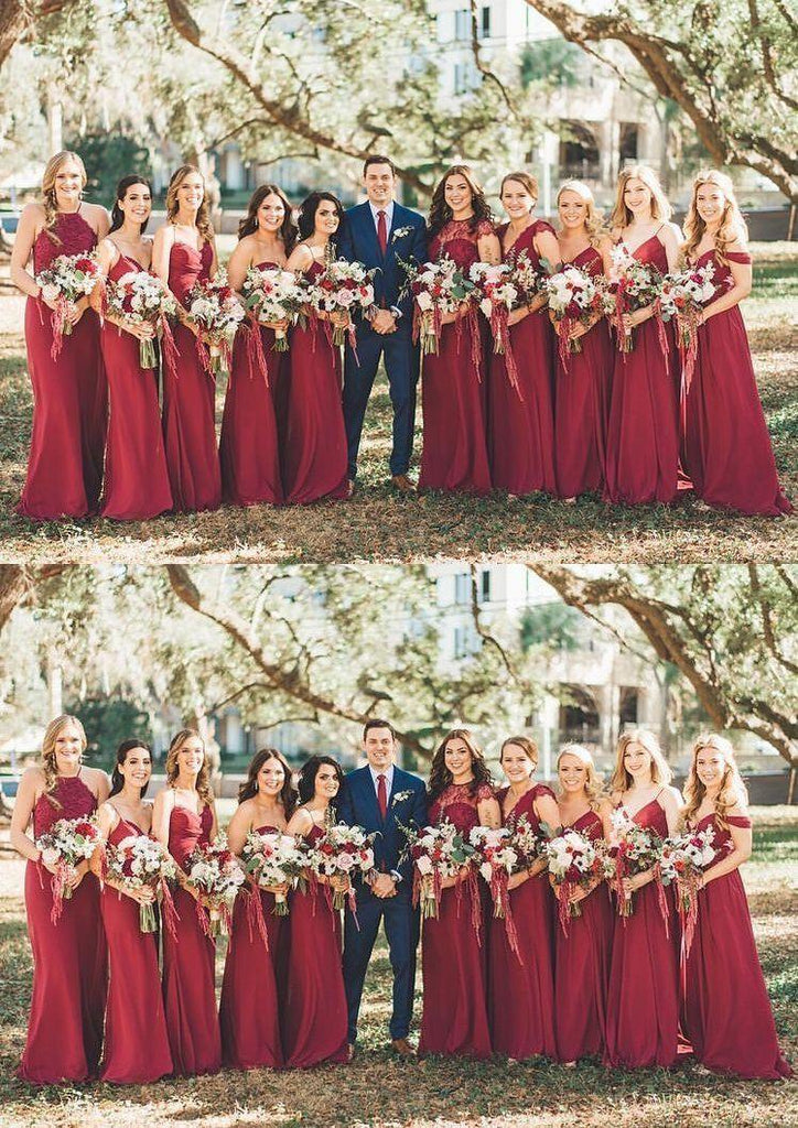 Mismatched Chiffon Dark Red Long Bridesmaid Dresses Online, Cheap Bridesmaids Dresses, WG688