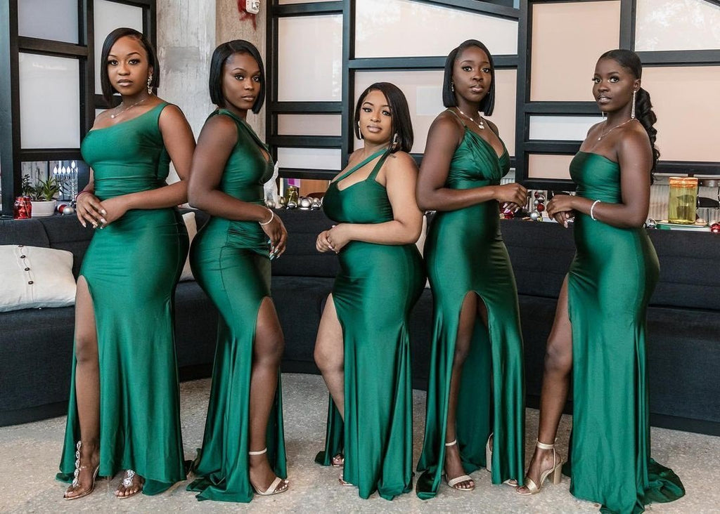 Mismatched Green Mermaid High Slit Long Sleeveless Bridesmaid Dresses Gown Online,WG896