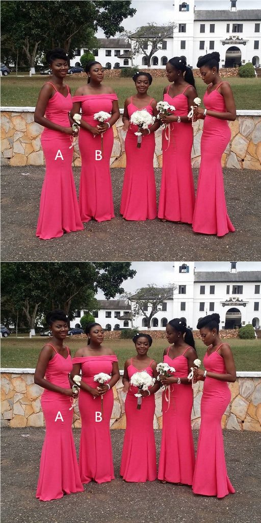 Mismatched Hot Pink Mermaid Cheap Long Bridesmaid Dresses Online,WG1478