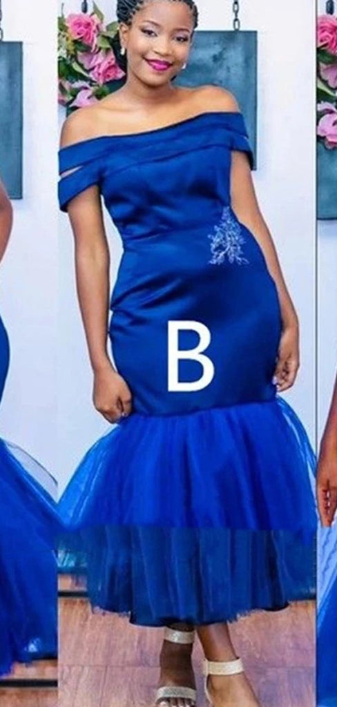 Mismatched Mermaid Royal Blue Sleeveless Short Bridesmaid Dresses Gown Online,WG928