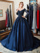 Modest A-line Long Sleeves Blue Long Party Prom Dresses Online,Dance Dresses,12368