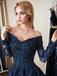 Modest A-line Long Sleeves Blue Long Party Prom Dresses Online,Dance Dresses,12368
