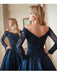Modest A-line Long Sleeves Blue Long Party Prom Dresses Online,Dance Dresses,12368