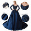 Modest A-line Long Sleeves Blue Long Party Prom Dresses Online,Dance Dresses,12368