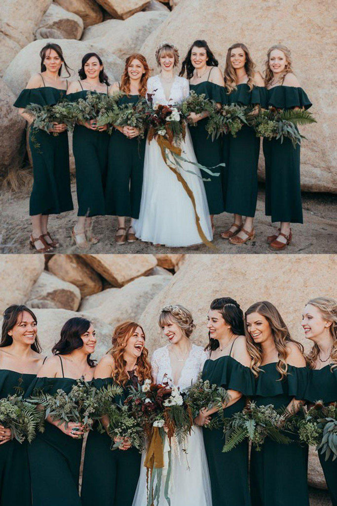 Off Shoulder Dark Green Short Cheap Bridesmaid Dresses Online, WG766