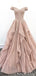 Off Shoulder Dusty Champagne Lace Cheap Long Evening Prom Dresses, Evening Party Prom Dresses, 18627