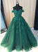Off Shoulder Emerald Green Lace A line Long Custom Evening Prom Dresses, 17428
