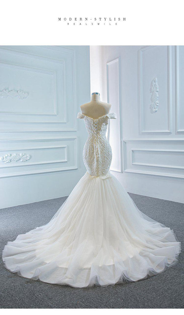 Off Shoulder Lace Mermaid Wedding Dresses, Cheap Wedding Gown, WD717