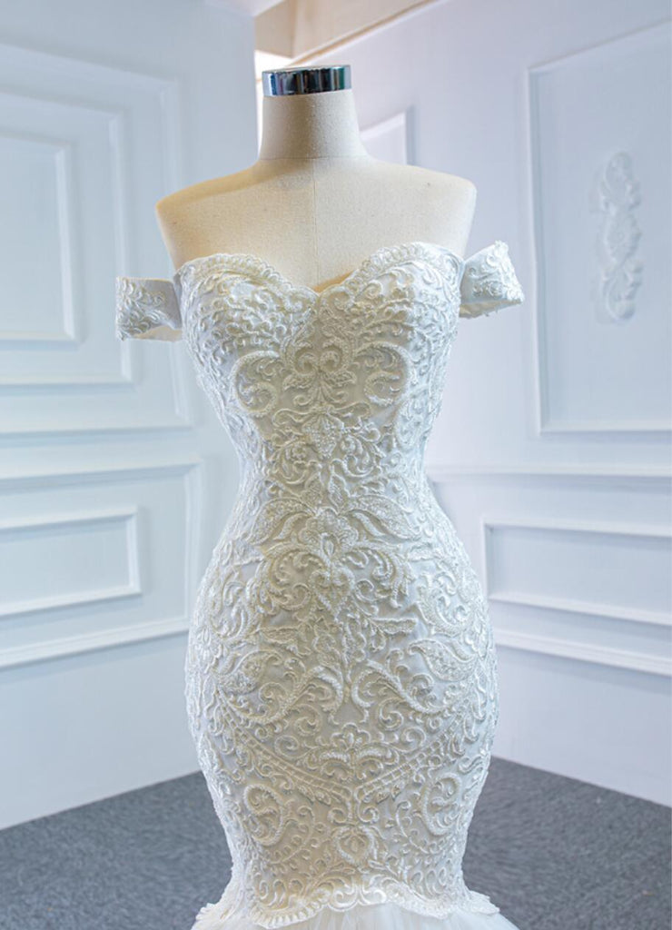Off Shoulder Lace Mermaid Wedding Dresses, Cheap Wedding Gown, WD717