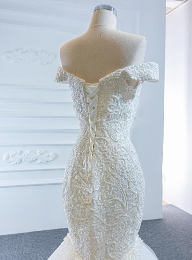 Off Shoulder Lace Mermaid Wedding Dresses, Cheap Wedding Gown, WD717