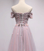 Off Shoulder Purple Short Sleeve A-line Long Evening Prom Dresses, 17619