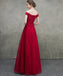 Off Shoulder Red Lace Beaded A-line Long Evening Prom Dresses, Evening Party Prom Dresses, 12328