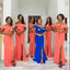 Orange Mermaid Off Shoulder Side Slit Cheap Long Bridesmaid Dresses Online,WG989
