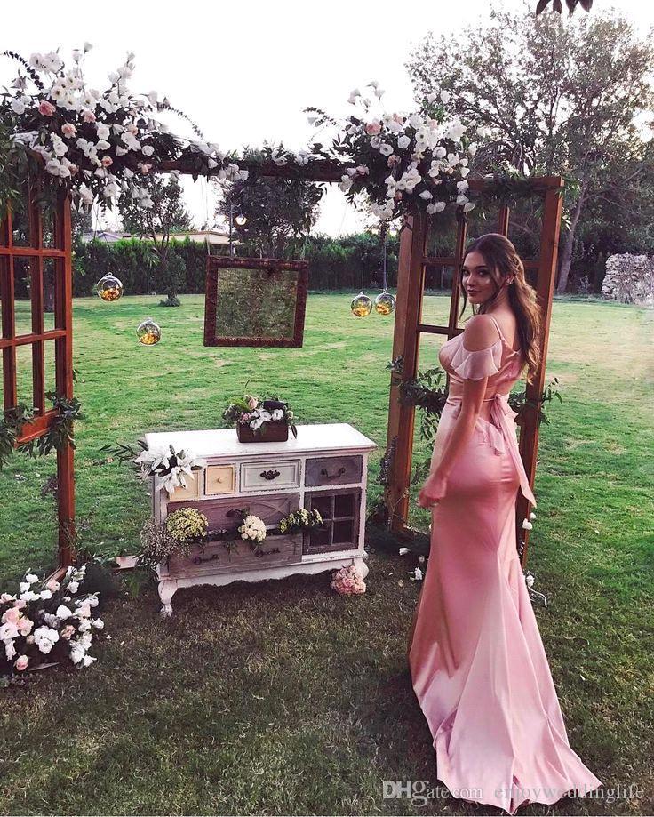 Pink Mermaid Off Shoulder V-neck Cheap Long Prom Dresses Online,12397