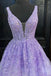 Purple A-line Straps V-neck See Through Cheap Long Prom Dresses Online,12491