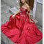 Red Embroidery A line Strapless Long Custom Evening Prom Dresses, 17441