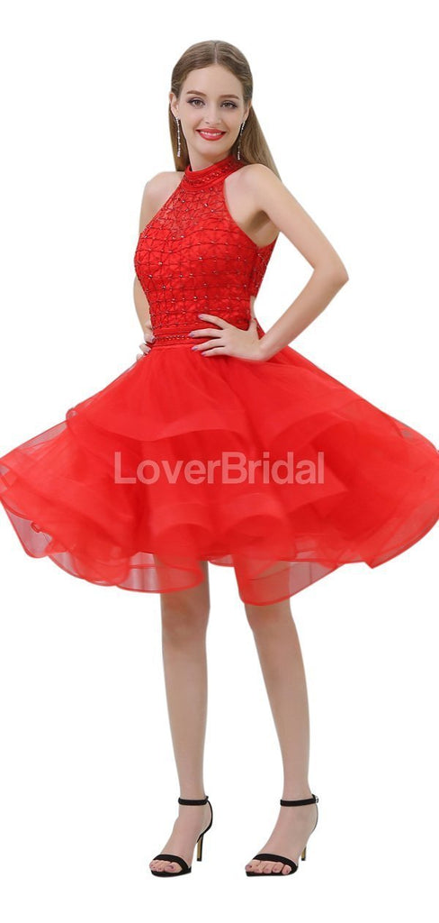 Red Halter Beaded Cheap Homecoming Dresses Online, Cheap Short Prom Dresses, CM804