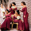 Red Mermaid Off Shoulder Long Sleeves Cheap Bridesmaid Dresses,WG1390