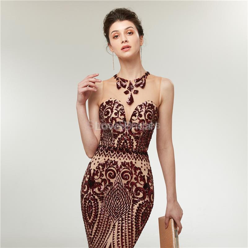 Rose Gold Sequin Sparkly Mermaid Evening Prom Dresses, Evening Party Prom Dresses, 12011