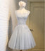 Scoop Neckline Gray Lace Cute Homecoming Prom Dresses, Affordable Short Party Prom Sweet 16 Dresses, Perfect Homecoming Cocktail Dresses, CM336