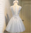 Scoop Neckline Gray Lace Cute Homecoming Prom Dresses, Affordable Short Party Prom Sweet 16 Dresses, Perfect Homecoming Cocktail Dresses, CM336