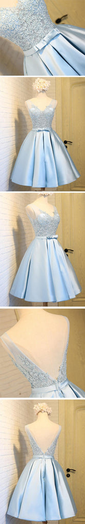 Scoop Neckline Two Straps Blue Lace See Through Homecoming Prom Dresses, Affordable Short Party Prom Dresses, Perfect Homecoming Dresses, CM290