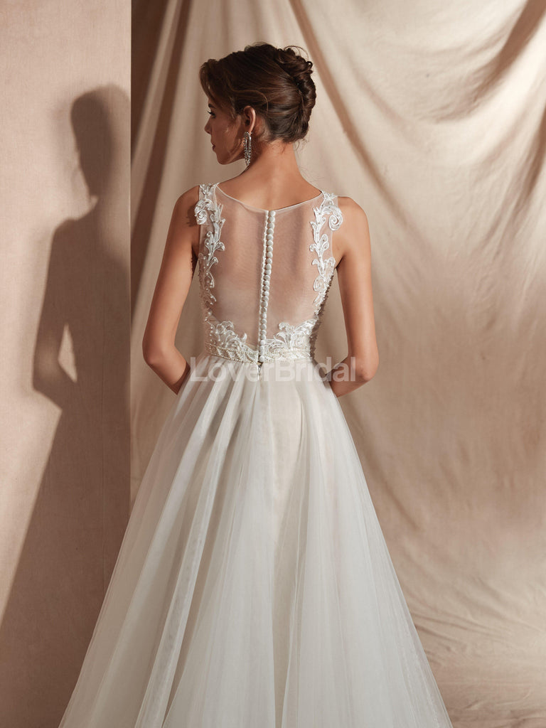 See Through Cap-Sleeves A-line Cheap Wedding Dresses Online, Cheap Bridal Dresses, WD579