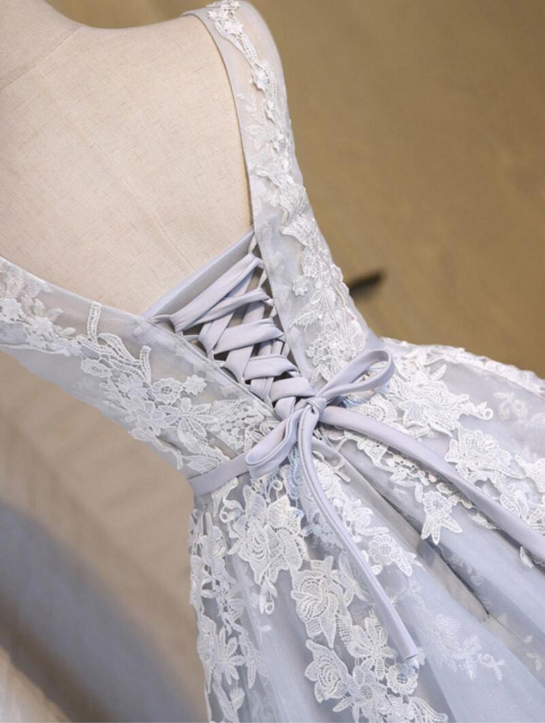 See Through Grey Lace Homecoming Prom Dresses, Affordable Short Party Prom Dresses, Perfect Homecoming Dresses, CM285