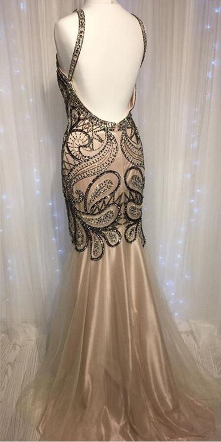 Sexy Backless Delicate Beading Mermaid Long Evening Prom Dresses, Popular Cheap Long Party Prom Dresses, 17294