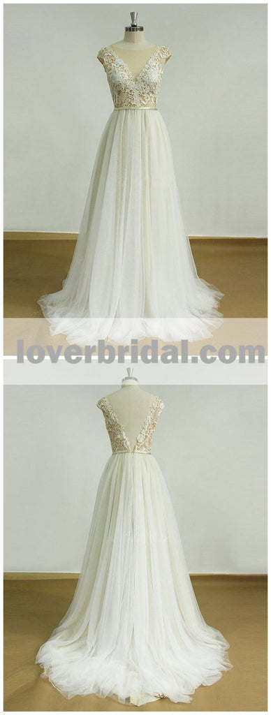 Sexy Backless See Through Cap Sleeve Cheap Wedding Dresses Online, WD345