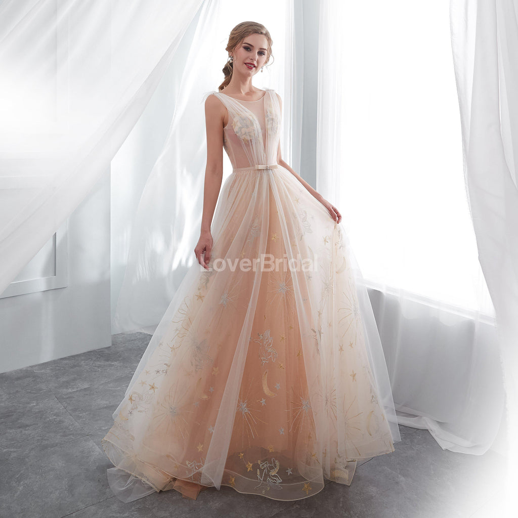 Sexy Backless See Through Lace A-line Cheap Wedding Dresses Online, Unique Bridal Dresses, WD574