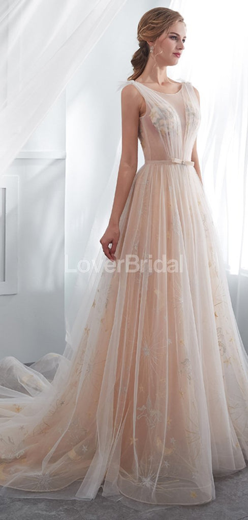 Sexy Backless See Through Lace A-line Cheap Wedding Dresses Online, Unique Bridal Dresses, WD574