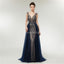 Sexy Backless V Neck Heavily Beaded Navy Long Evening Prom Dresses, Evening Party Prom Dresses, 12006