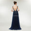 Sexy Backless V Neck Heavily Beaded Navy Long Evening Prom Dresses, Evening Party Prom Dresses, 12006