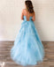 Sexy Blue Backless Spaghetti Straps Lace Evening Prom Dresses, Evening Party Prom Dresses, 12271