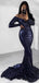 Sexy Blue Mermaid Long Sleeves Off Shoulder V-neck Cheap Prom Dresses Online,12426