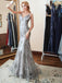 Sexy Grey Mermaid Spaghetti Straps V-neck Backless Long Party Prom Dresses Online,12365